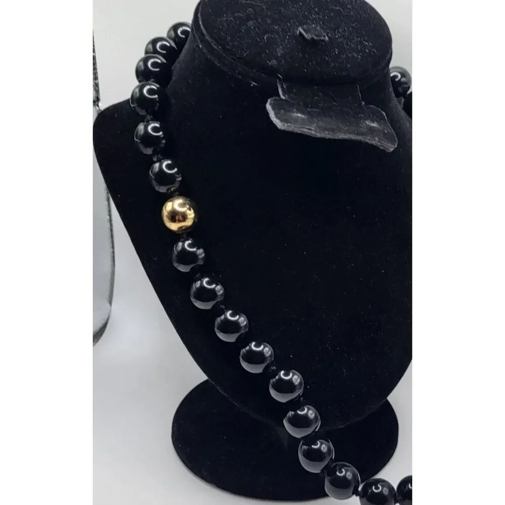 Vintage 80s Chunky Black Bead Necklace 28in